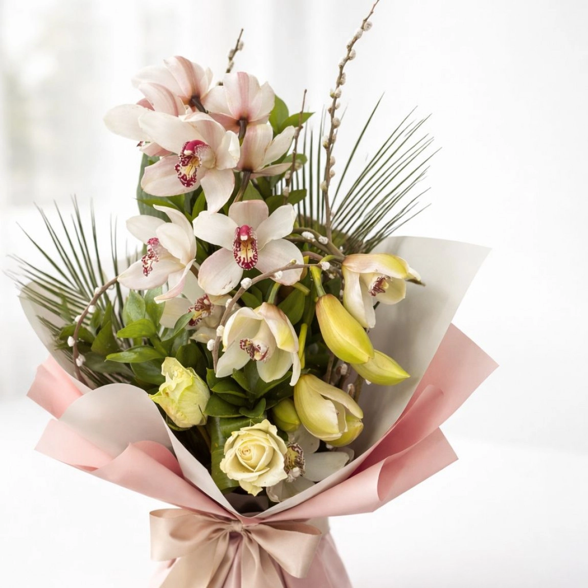 2 Adet Cymbidium Orkide & 2 Adet Gül Buketi
