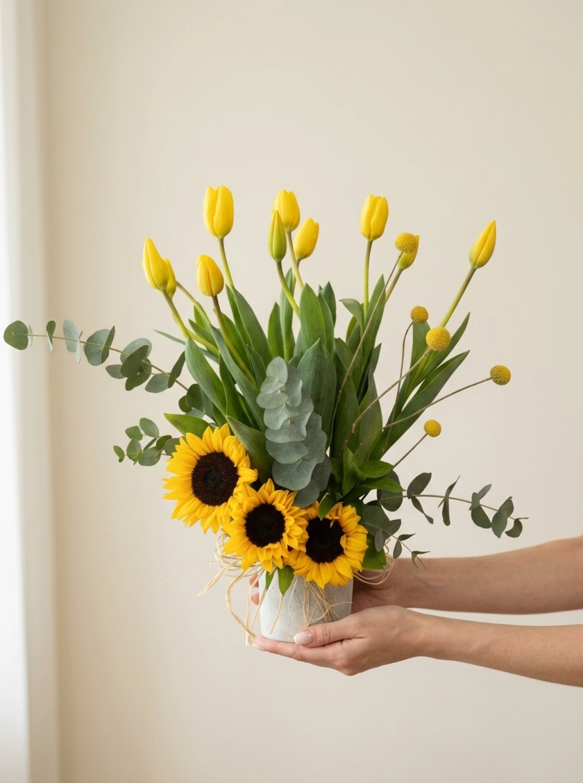 🌻 Ayçiçeği & Sarı Lale Uyumu 11 Adet Sarı  Lale