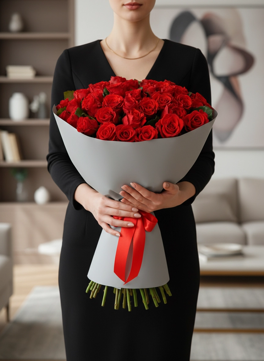 55 Tane Kırmızı Gül Buketi