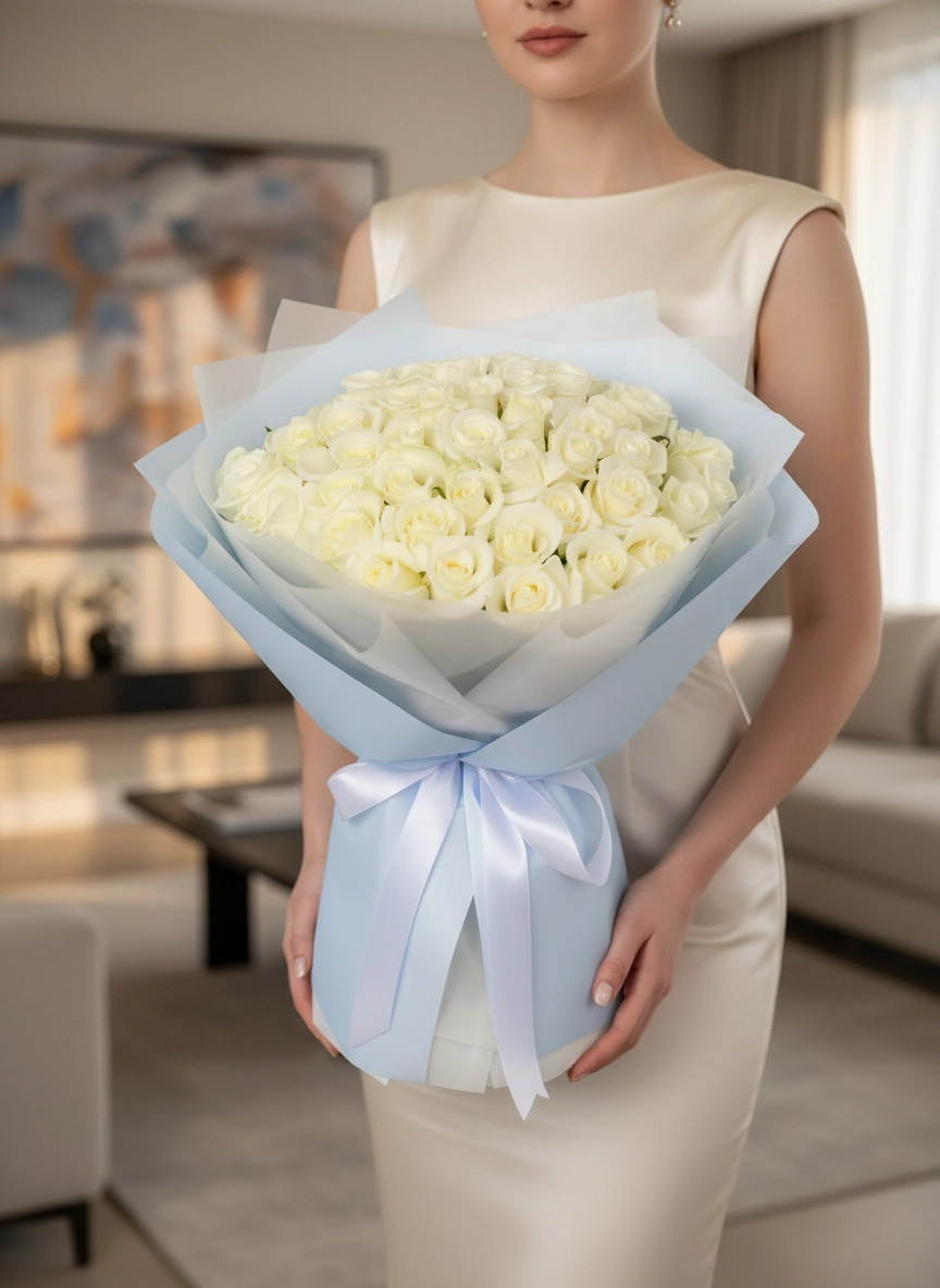 51 Adet Beyaz Gül Buketi