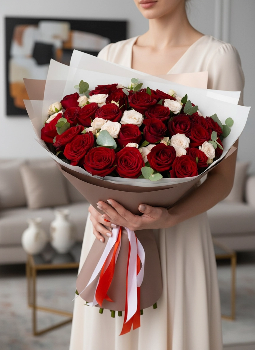 29 Kırmızı Gül Ve 12 Beyaz Gül Buketi