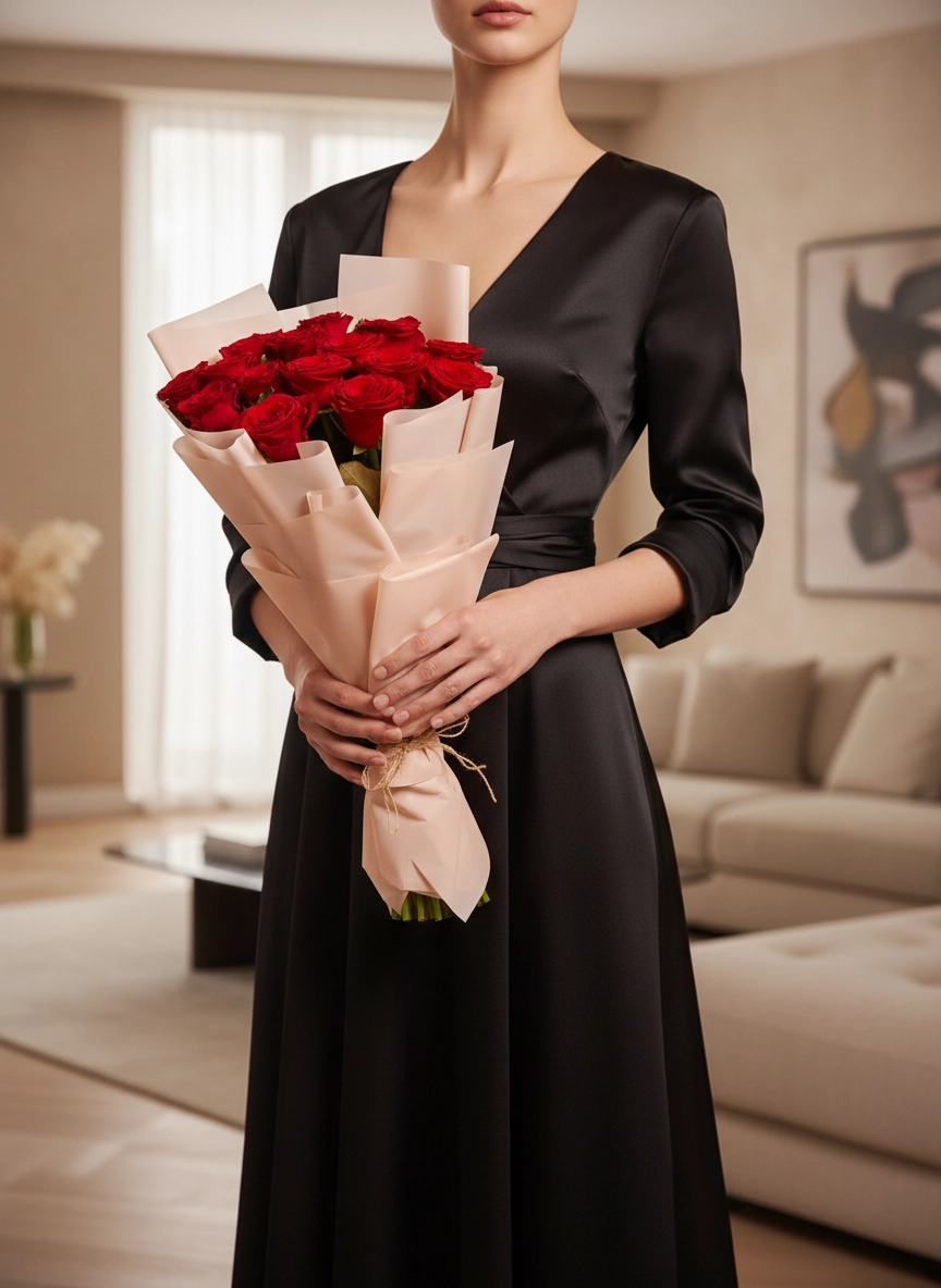 15 Adet Gül Buketi Pembe Kağıtta