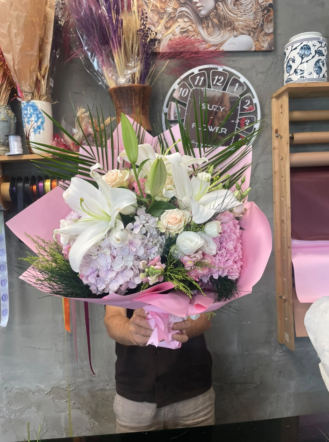 Soft Beyaz Pembe Lilyum Buketi
