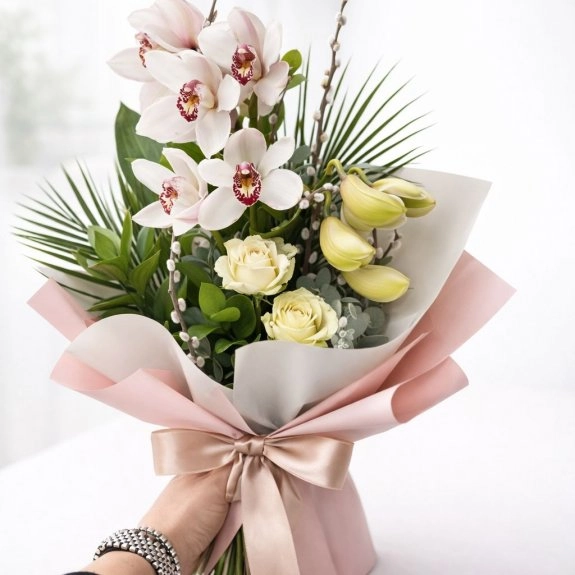 2 Adet Cymbidium Orkide & 2 Adet Gül Buketi
