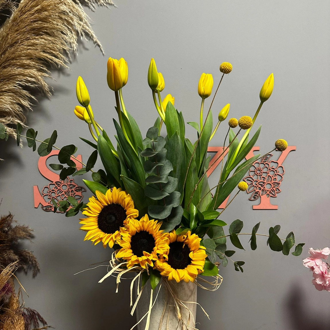 🌻 Ayçiçeği & Sarı Lale Uyumu 11 Adet Sarı  Lale