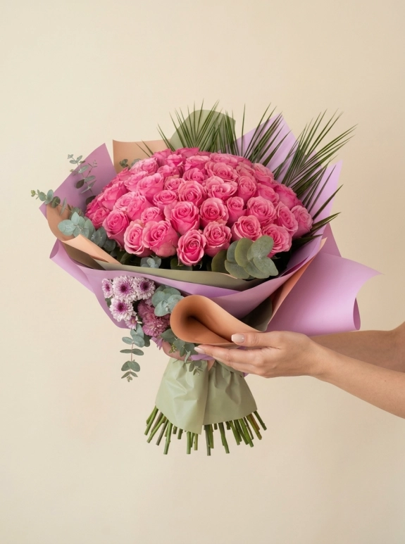 Premium 50 Tane Pembe Gül Buketi