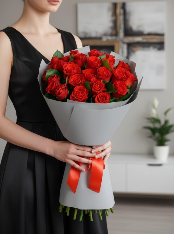 25 Büyük Boy Kırmızı Gül Buketi