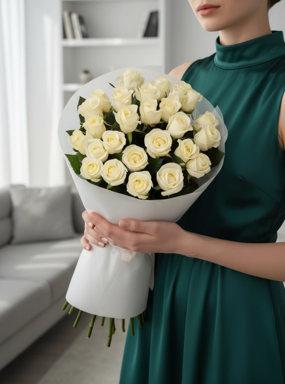 25 Adet Beyaz Gül Buketi