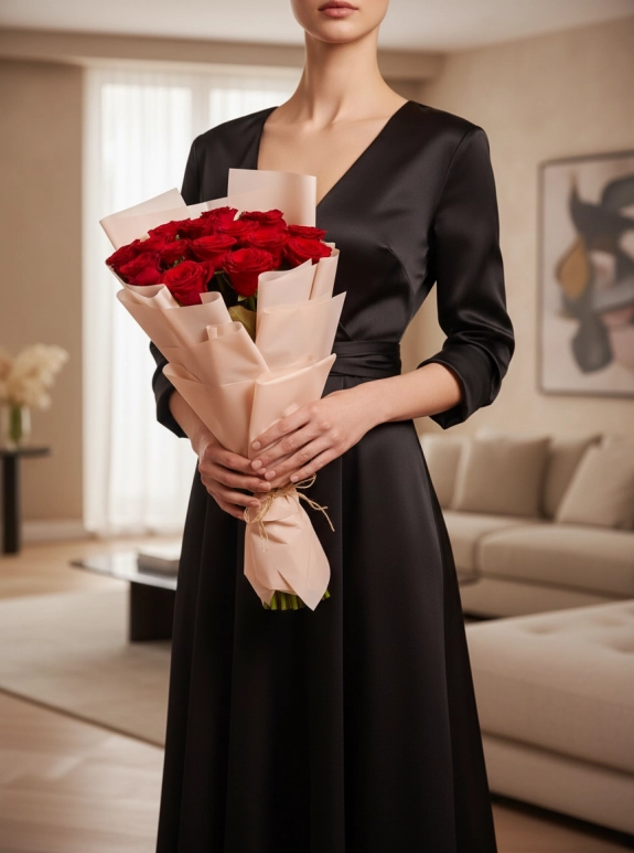 15 Adet Gül Buketi Pembe Kağıtta